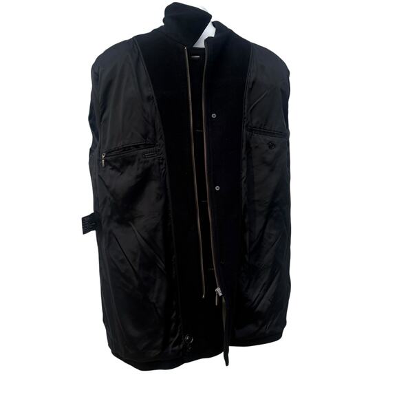 Cole Haan Coat Sz XL Black Wool Cashmere Blend Leather Zip Mid Length Preppy - Picture 12 of 16
